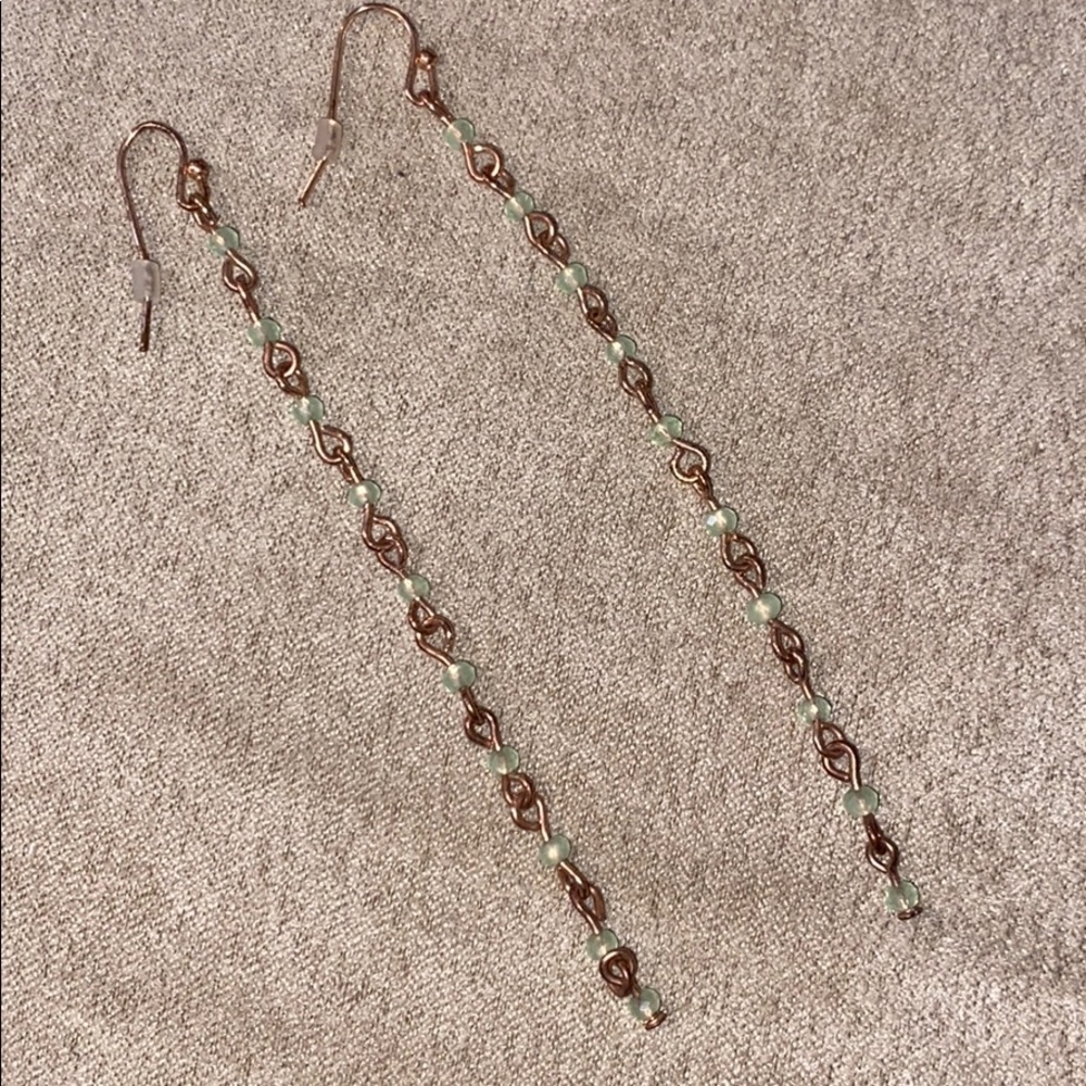 Long dangling copper earrings